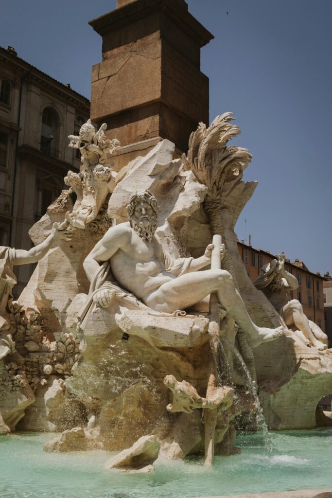 Stunning view of the Fountain of the Four Rivers at Piazza Navona in Rome, Italy.